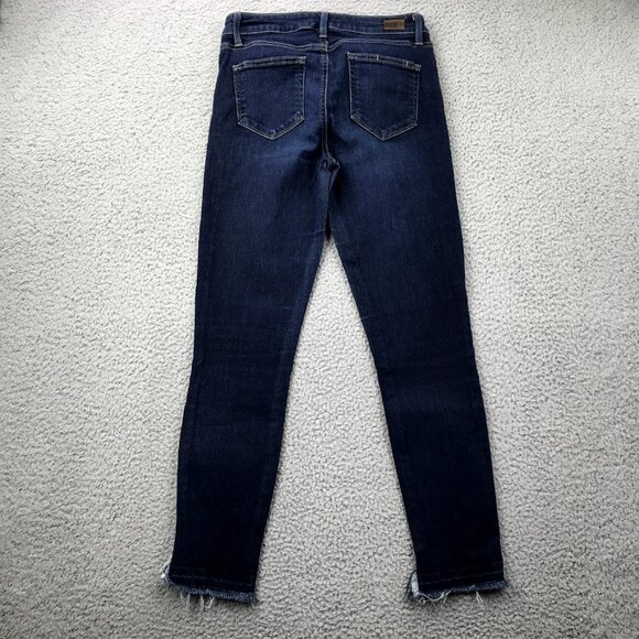 PAIGE Women's Size 26 Cut Out Frayed Hem HOXTON Dark Wash Emery Cropped Jeans - Picture 5 of 16